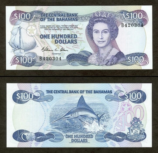 100 Bahamų dolerių. 
