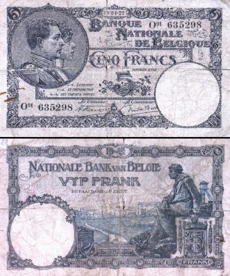 5 Belgijos frankai.