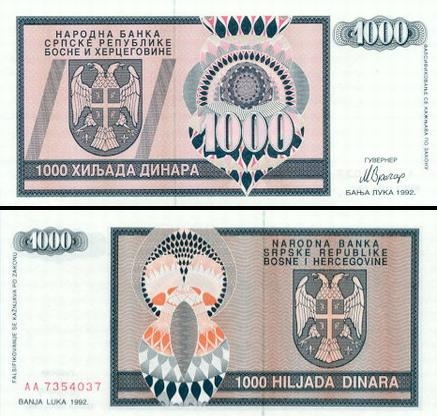 1000 Bosnijos ir Hercegovinos dinarų.