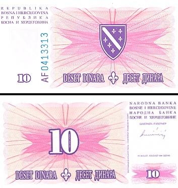 10 Bosnijos ir Hercegovinos dinarų.
