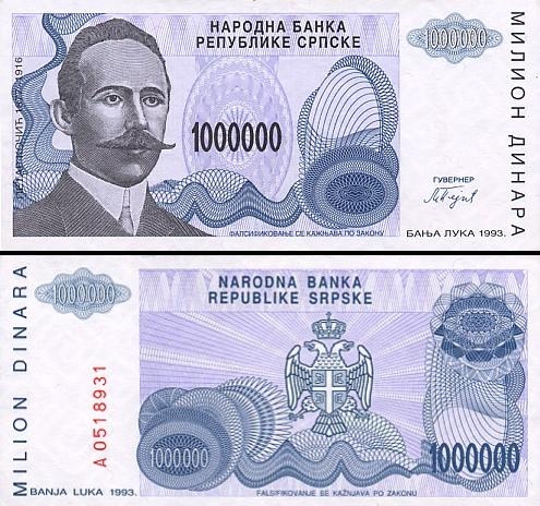 1000000 Bosnijos ir Hercegovinos dinarų.