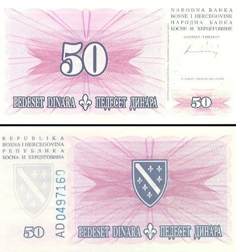 50 Bosnijos ir Hercegovinos dinarų.