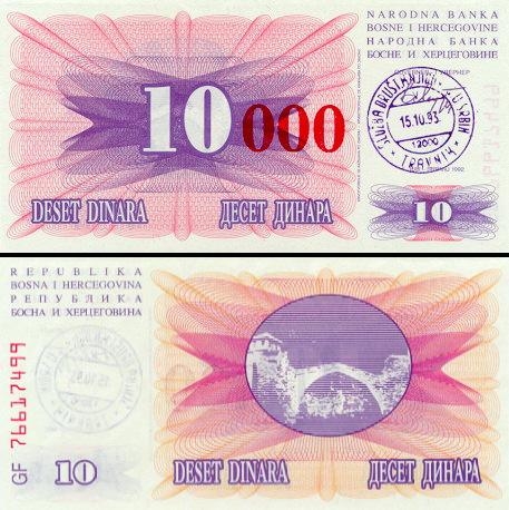 10000 Bosnijos ir Hercegovinos dinarų.