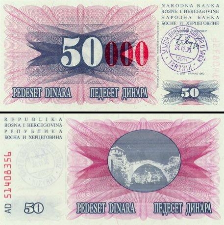 50000 Bosnijos ir Hercegovinos dinarų.