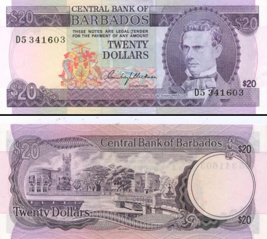 20 Barbadoso dolerių. 