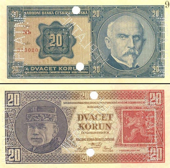 20 Čekoslovakijos kronų.
