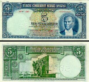 5 Turkijos liros.