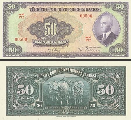 50 Turkijos lirų.