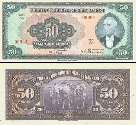 50 Turkijos lirų.