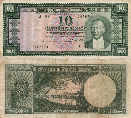 10 Turkijos lirų.