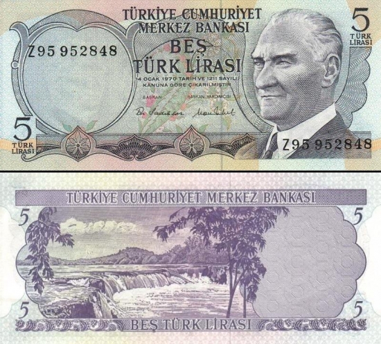 5 Turkijos liros.