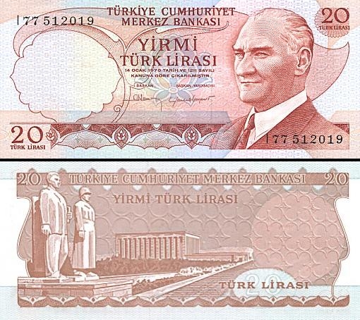 20 Turkijos lirų.