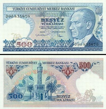 500 Turkijos lirų.