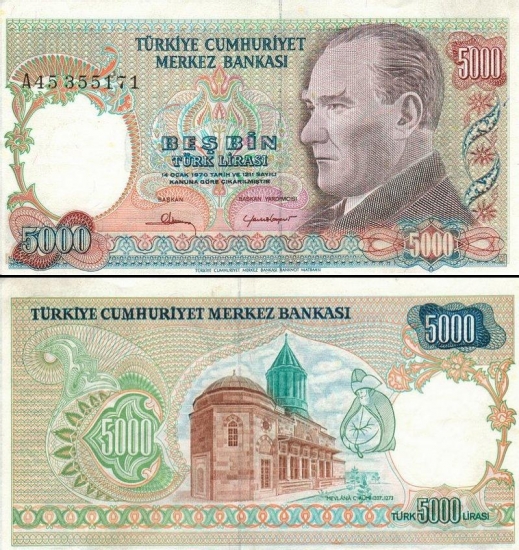 5000 Turkijos lirų. 