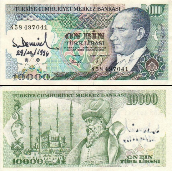 10000 Turkijos lirų.