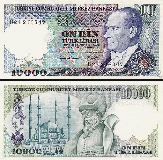 10000 Turkijos lirų.