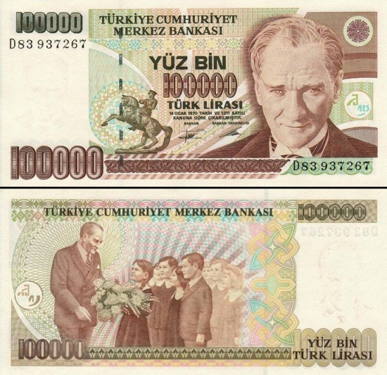 100000 Turkijos lirų.
