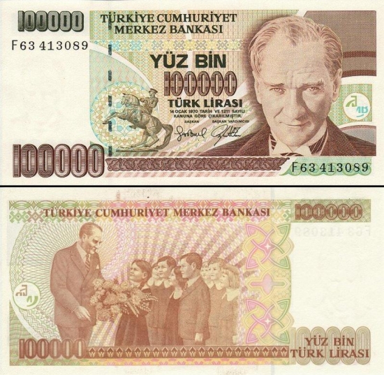 100000 Turkijos lirų.