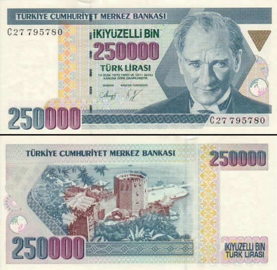 250000 Turkijos lirų.