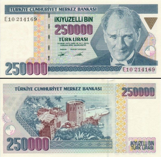 250000 Turkijos lirų.