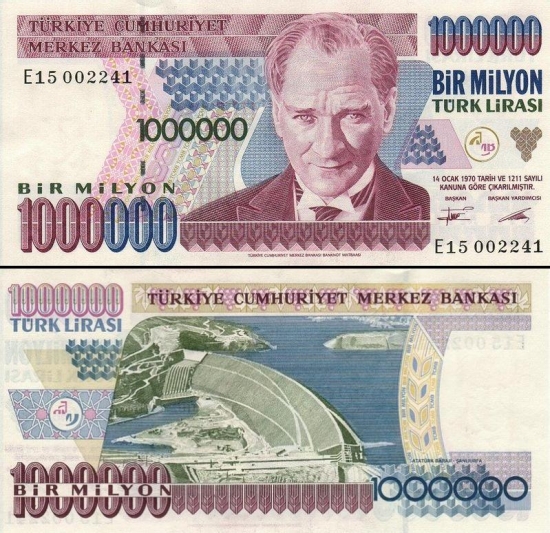 1000000 Turkijos lirų.