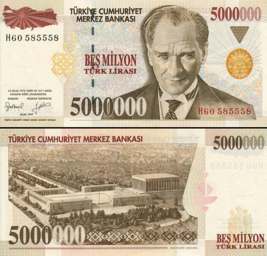 5000000 Turkijos lirų.