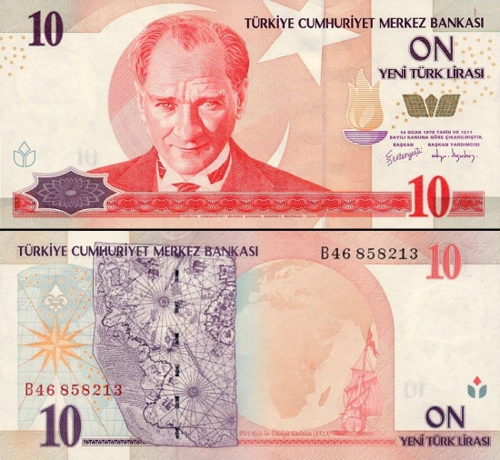 10 Turkijos lirų.