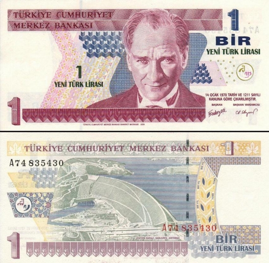 1 Turkijos naujoji lira.