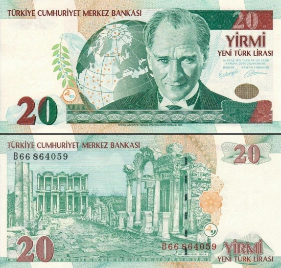 20 Turkijos naujųjų lirų.