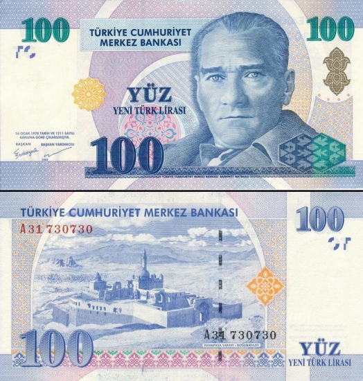 100 Turkijos naujųjų lirų.