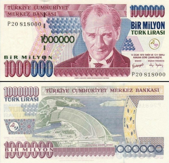 1000000 Turkijos lirų.