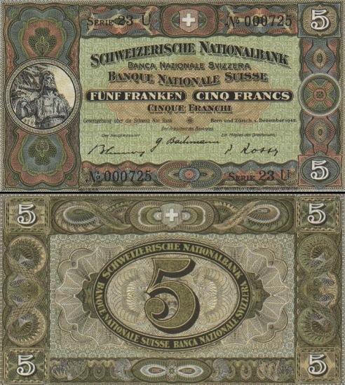 5 Šveicarijos frankai.
