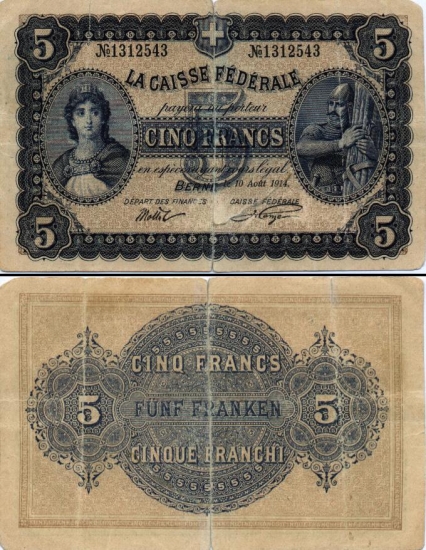 5 Šveicarijos frankai.