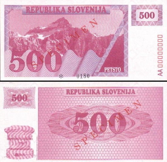 500 Slovėnijos tolarų.