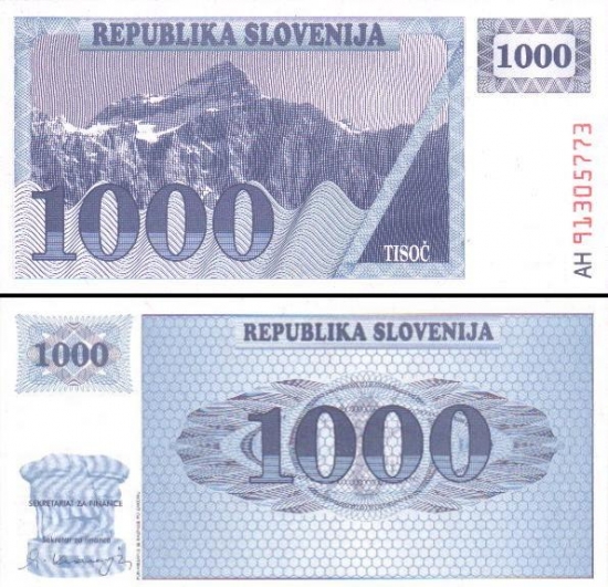 1000 Slovėnijos tolarų.