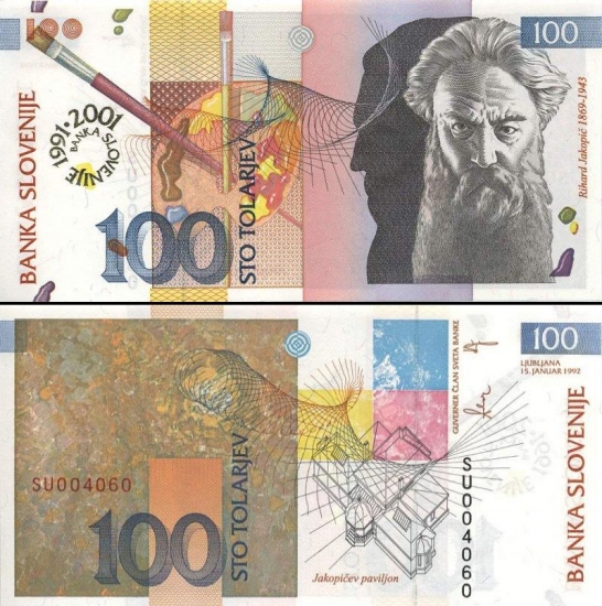 100 Slovėnijos tolarų.